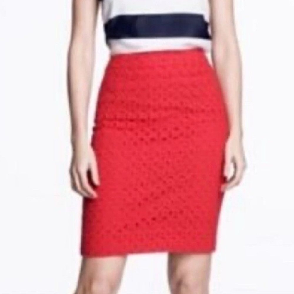 J. Crew Red Crochet Pencil Skirt